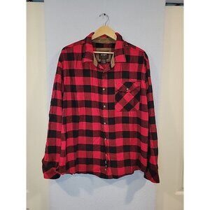 CQR Flannel Shirt Mens 2XL Red Black Buffalo Plaid Outdoor Workwear Cotton